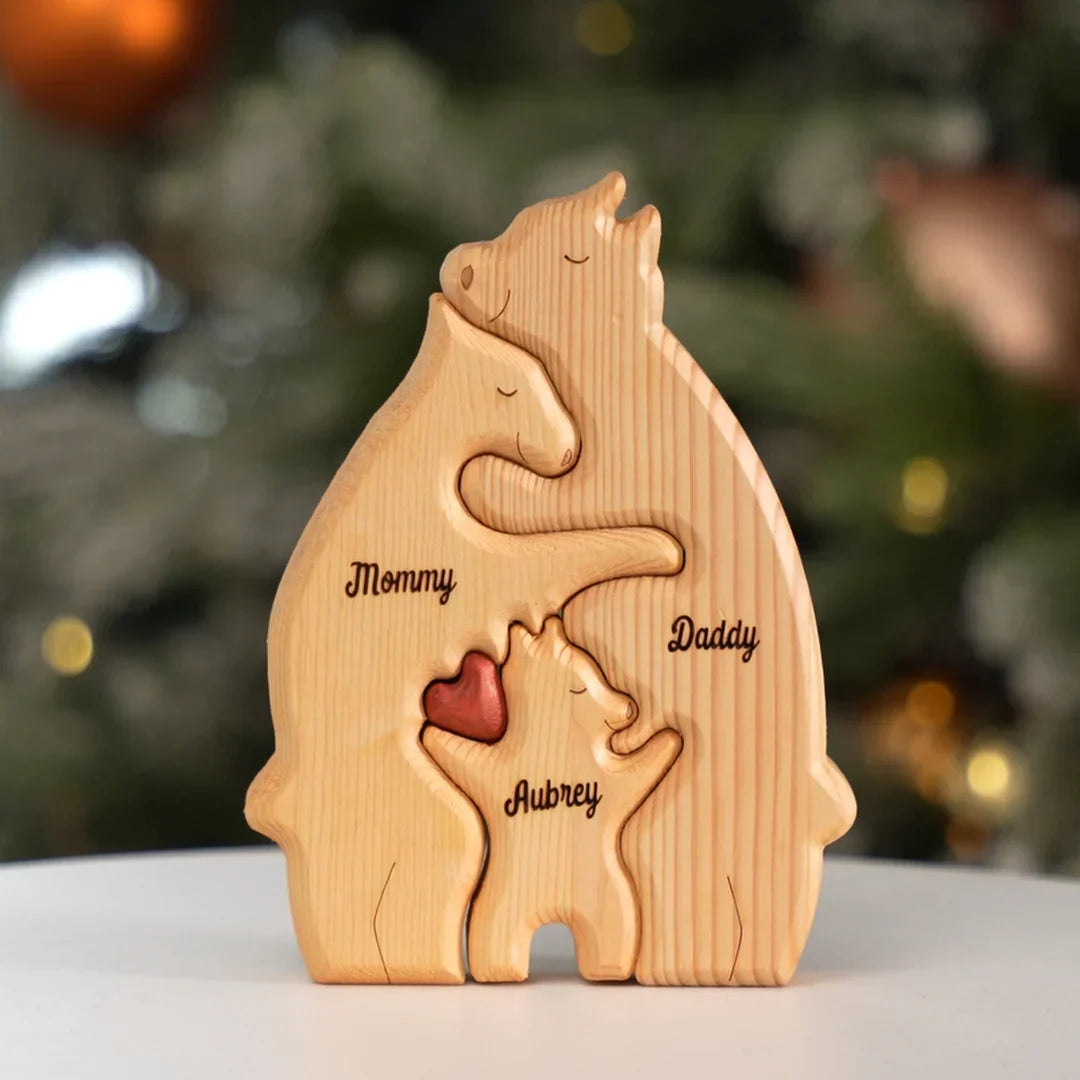 لغز دب عائلي مخصص من الخشب 