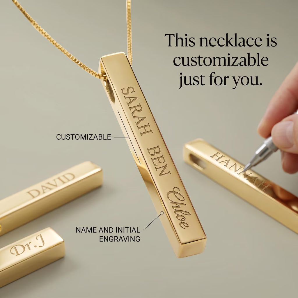 Collier personnalisé barre verticale prénom | Pendentif gravé en acier inoxydable